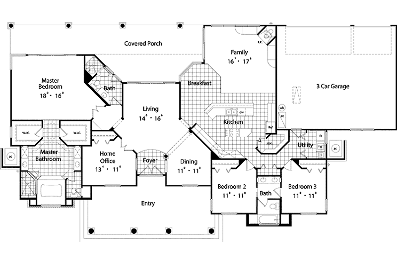 Architectural House Design - Floor Plan - Main Floor for Classical House Plan #417-650 - 3 bed, 3 bath