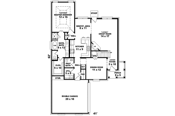 Floor Plan - Main Floor for European House Plan #81-716 - 4 bed, 2.5 bath