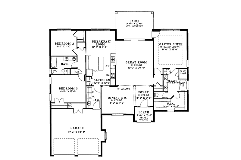 House Blueprint - Floor Plan - Main Floor for Mediterranean House Plan #17-3203 - 3 bed, 2 bath