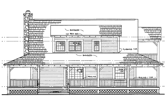 Exterior - Rear Elevation for Country House Plan #72-1020 - 3 bed, 2 bath