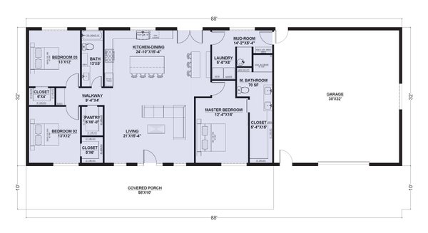 House Blueprint - Barndominium Floor Plan - Main Floor Plan #1107-22