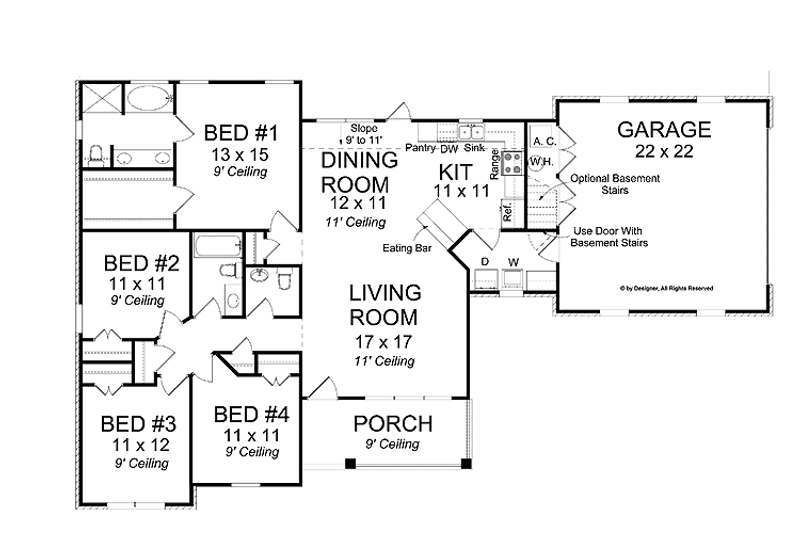 Home Plan - Floor Plan - Main Floor for Traditional House Plan #513-2121 - 4 bed, 2.5 bath
