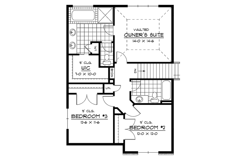 House Blueprint - Floor Plan - Upper Floor for European House Plan #51-620 - 3 bed, 2.5 bath