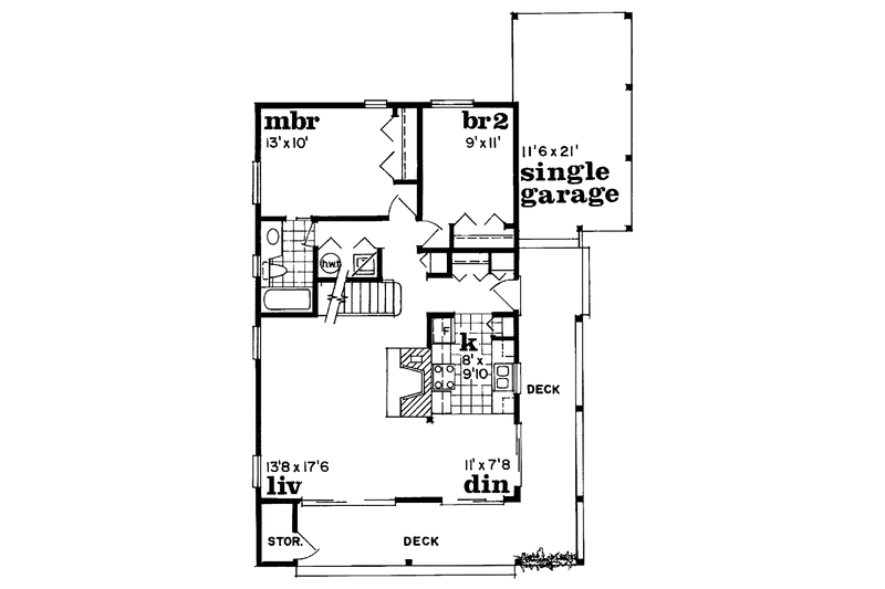 Architectural House Design - Floor Plan - Main Floor for Contemporary House Plan #47-654 - 4 bed, 1 bath