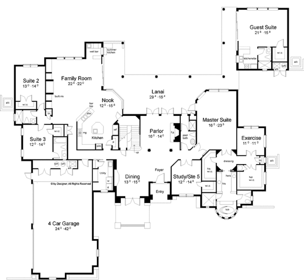 House Design - Mediterranean Floor Plan - Main Floor Plan #1039-3