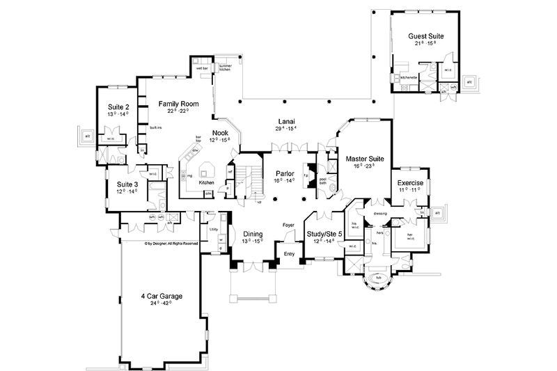 Dream House Plan - Floor Plan - Main Floor for Mediterranean House Plan #1039-3 - 6 bed, 6 bath