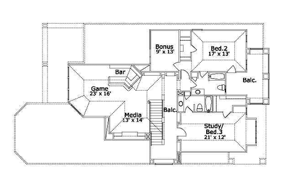 Floor Plan - Upper Floor for Mediterranean House Plan #411-163 - 3 bed, 3.5 bath