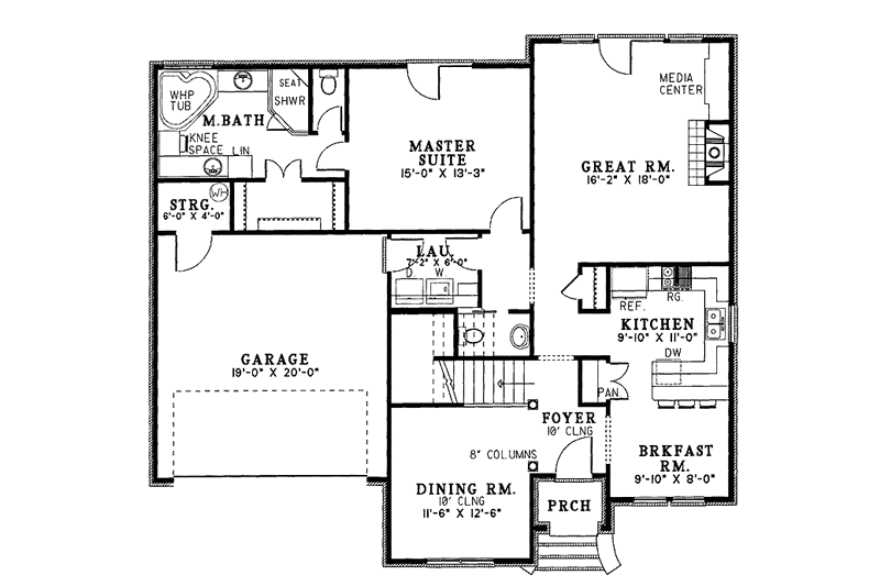 Architectural House Design - Floor Plan - Main Floor for Country House Plan #17-2685 - 3 bed, 2.5 bath