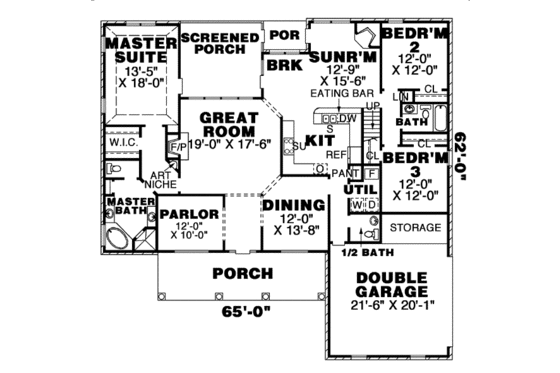 Floor Plan - Main Floor for Southern House Plan #34-159 - 3 bed, 2.5 bath