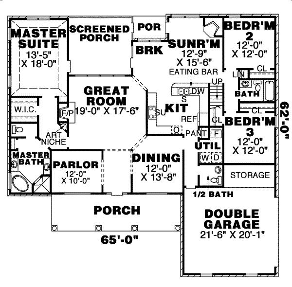 Home Plan - Southern Floor Plan - Main Floor Plan #34-159