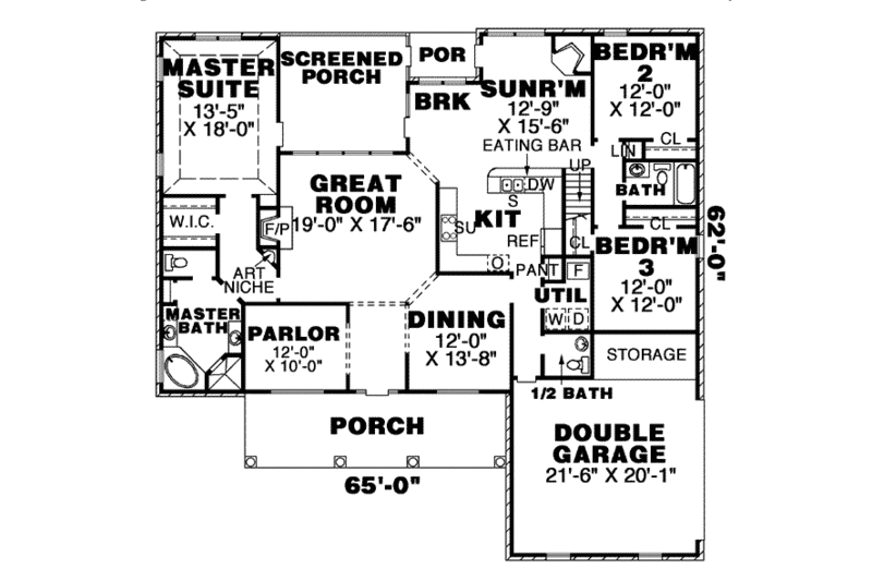 Home Plan - Floor Plan - Main Floor for Southern House Plan #34-159 - 3 bed, 2.5 bath