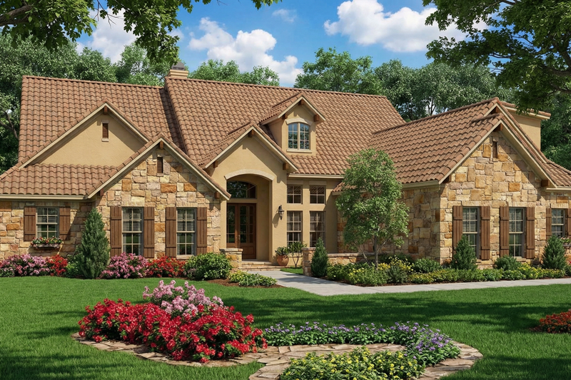 European Style House Plan - 5 Beds 4 Baths 3003 Sq/Ft Plan #17-207 Exterior
