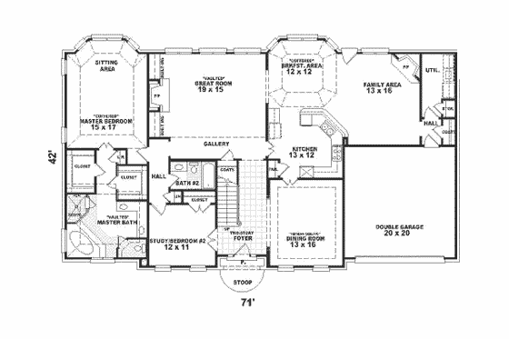 Floor Plan - Main Floor for Traditional House Plan #81-352 - 4 bed, 4 bath