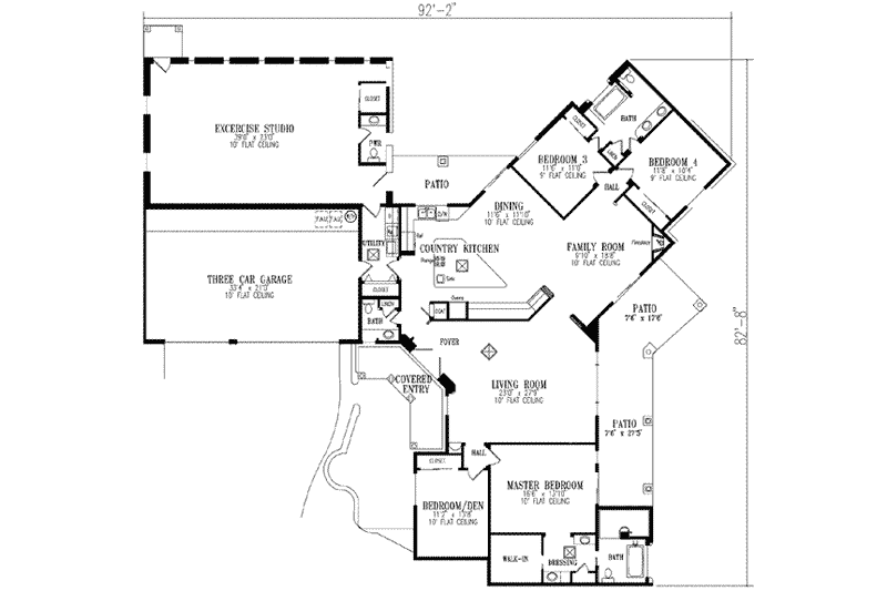 Home Plan - Floor Plan - Main Floor for Adobe / Southwestern House Plan #1-868 - 4 bed, 3 bath