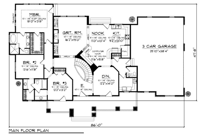 Home Plan - Floor Plan - Main Floor for Bungalow House Plan #70-951 - 3 bed, 2.5 bath