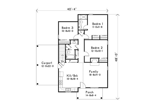 Floor Plan - Main Floor for Bungalow House Plan #22-585 - 3 bed, 2 bath