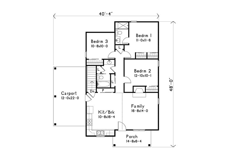 House Blueprint - Floor Plan - Main Floor for Bungalow House Plan #22-585 - 3 bed, 2 bath