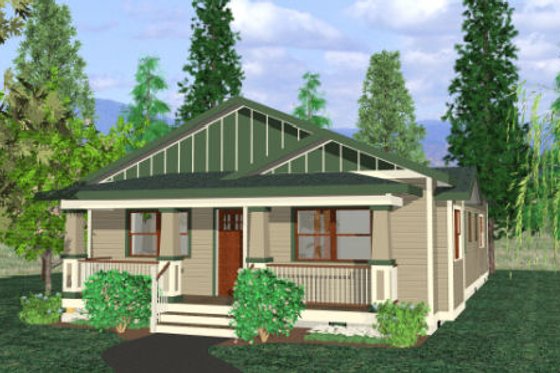 Exterior - Front Elevation for Bungalow House Plan #422-28 - 3 bed, 2 bath