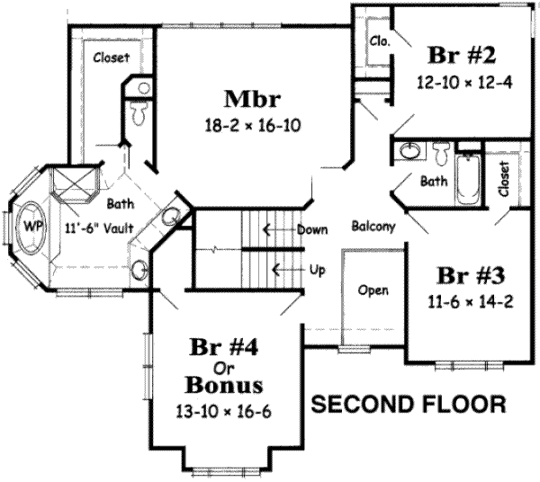 European Floor Plan - Upper Floor Plan #329-106
