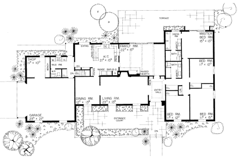Dream House Plan - Floor Plan - Main Floor for Ranch House Plan #72-227 - 4 bed, 2.5 bath