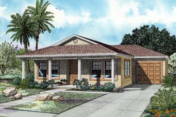 Exterior - Front Elevation for Mediterranean House Plan #420-103 - 3 bed, 2 bath