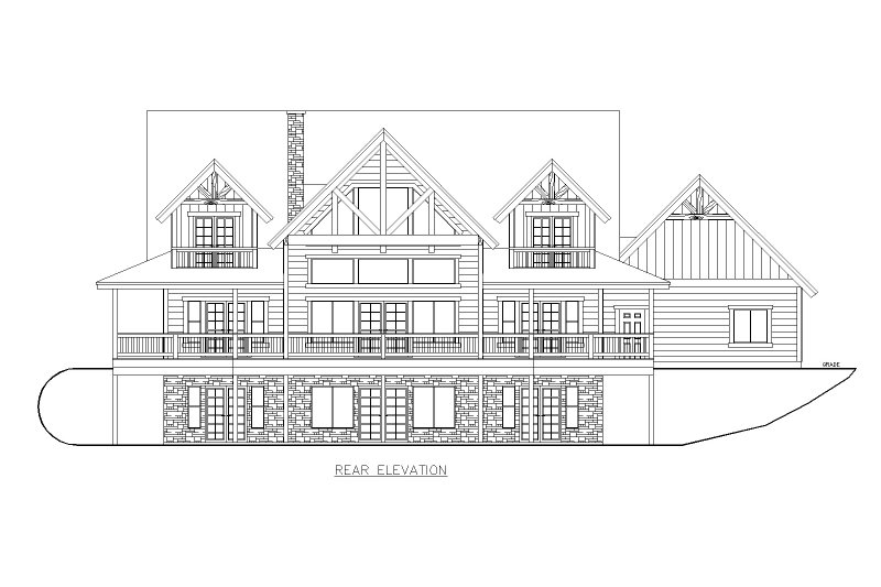 House Design - Exterior - Rear Elevation for Craftsman House Plan #117-1045 - 4 bed, 4 bath