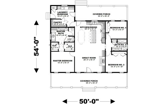 Floor Plan - Main Floor for Country House Plan #44-254 - 3 bed, 2 bath
