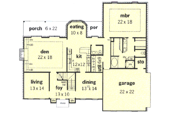 Floor Plan - Main Floor for European House Plan #16-226 - 4 bed, 3.5 bath