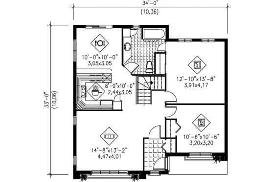 Floor Plan - Main Floor for European House Plan #25-1109 - 2 bed, 1 bath
