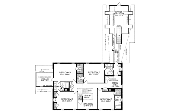 Floor Plan - Upper Floor for Colonial House Plan #137-347 - 5 bed, 4 bath