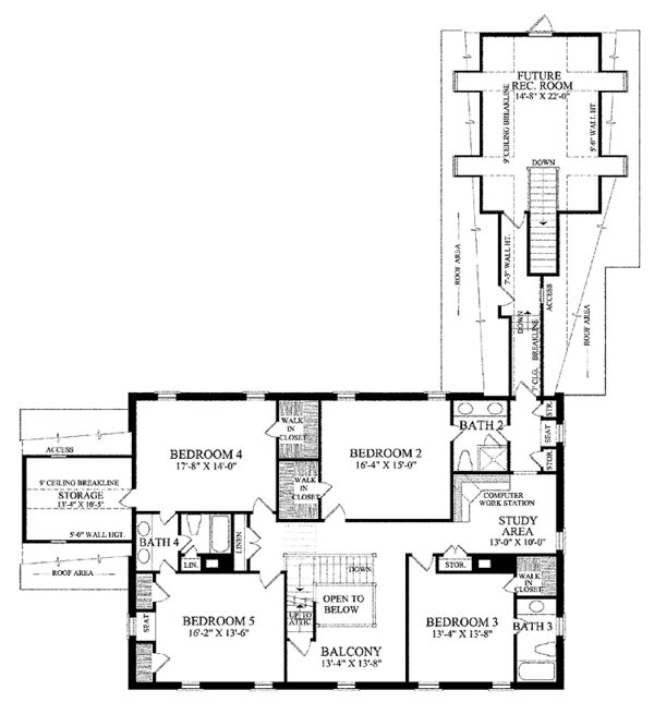 Architectural House Design - Colonial Floor Plan - Upper Floor Plan #137-347