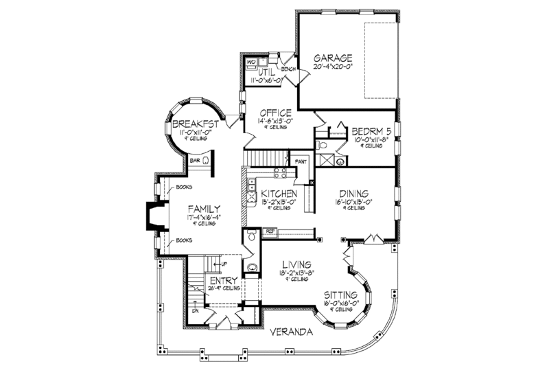 House Blueprint - Floor Plan - Main Floor for Victorian House Plan #320-919 - 5 bed, 4.5 bath