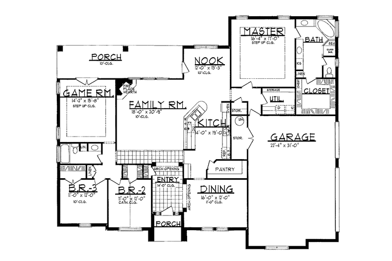 Home Plan - Floor Plan - Main Floor for Country House Plan #62-158 - 3 bed, 2 bath