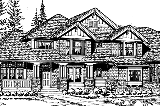 Exterior - Front Elevation 4 for Craftsman House Plan #132-241 - 4 bed, 3.5 bath