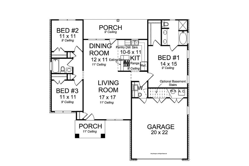 Architectural House Design - Floor Plan - Main Floor for Traditional House Plan #513-2135 - 3 bed, 2 bath
