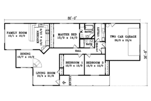 Floor Plan - Main Floor for Ranch House Plan #1-1355 - 3 bed, 2 bath