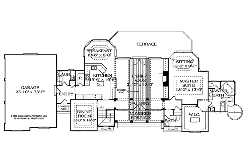 Architectural House Design - Floor Plan - Main Floor for Mediterranean House Plan #453-370 - 4 bed, 3.5 bath