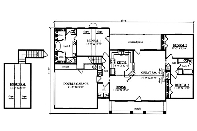 Home Plan - Floor Plan - Main Floor for Country House Plan #42-700 - 3 bed, 2 bath
