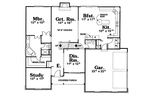 Floor Plan - Main Floor for Traditional House Plan #20-2215 - 4 bed, 2.5 bath