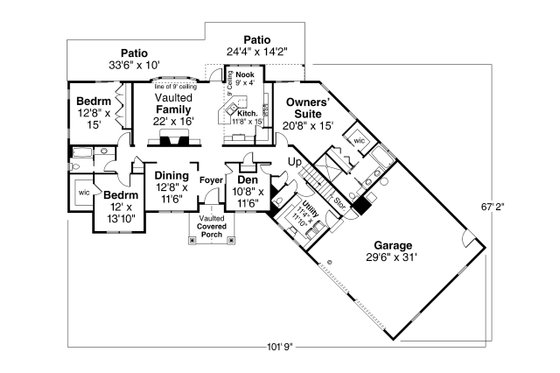 Floor Plan - Main Floor for Craftsman House Plan #124-1248 - 3 bed, 2.5 bath