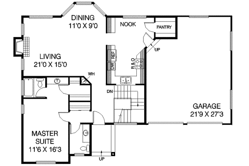 House Design - Floor Plan - Main Floor for Ranch House Plan #60-330 - 3 bed, 2 bath