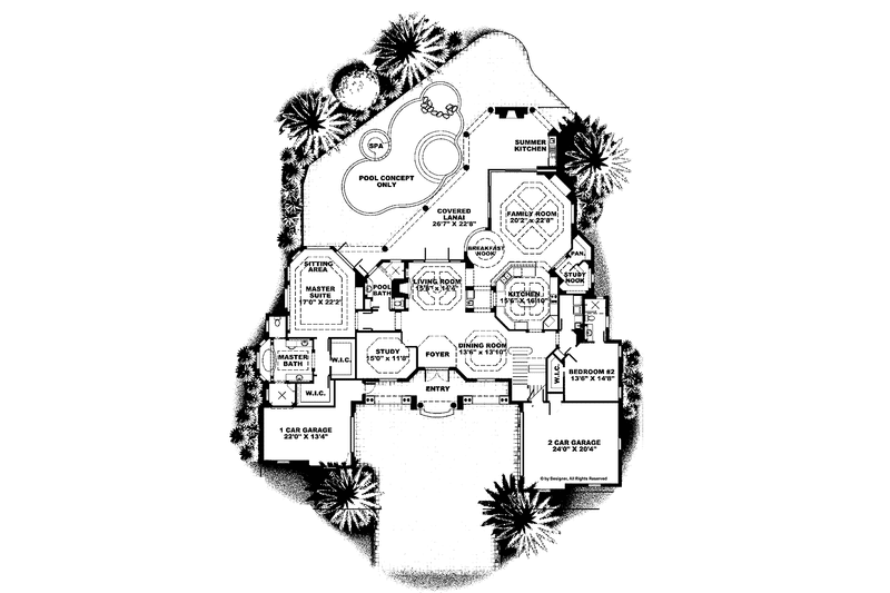 Dream House Plan - Floor Plan - Main Floor for Mediterranean House Plan #1017-70 - 4 bed, 5 bath