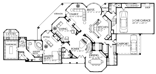 House Design - Mediterranean Floor Plan - Main Floor Plan #1021-2