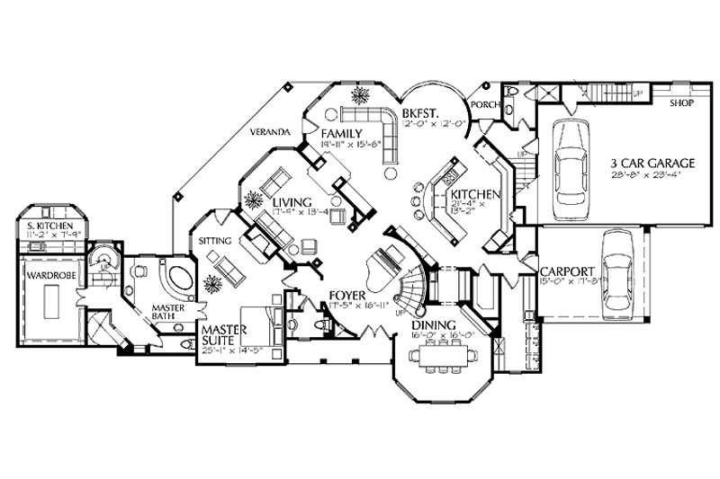 Dream House Plan - Floor Plan - Main Floor for Mediterranean House Plan #1021-2 - 4 bed, 4 bath