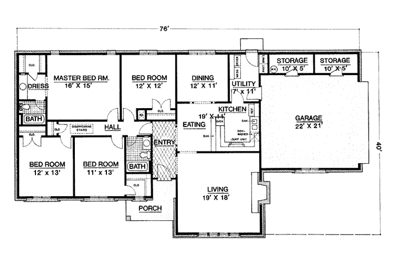 Home Plan - Floor Plan - Main Floor for Country House Plan #45-497 - 3 bed, 2 bath