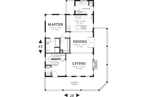 Floor Plan - Main Floor for Cottage House Plan #48-572 - 3 bed, 2.5 bath
