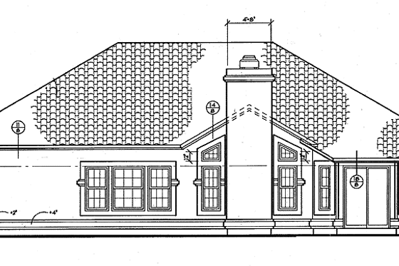 Exterior - Rear Elevation for Mediterranean House Plan #72-954 - 3 bed, 2 bath
