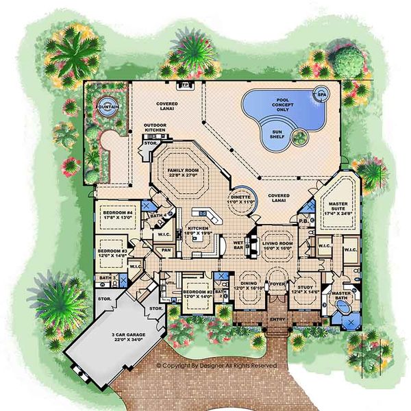 House Design - Mediterranean Floor Plan - Main Floor Plan #1017-161