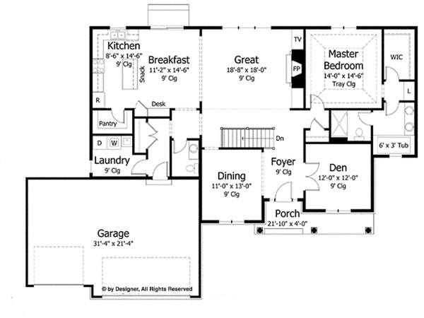 House Plan Design - European Floor Plan - Main Floor Plan #51-979