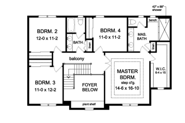 House Design - Colonial Floor Plan - Upper Floor Plan #1010-95